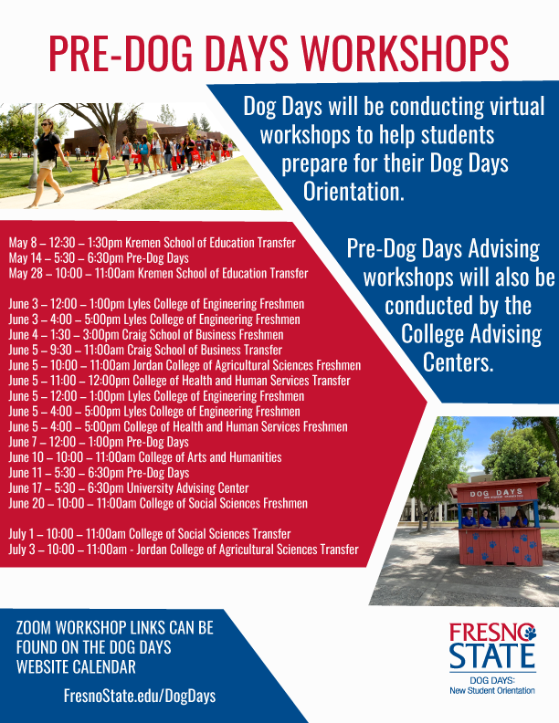 Dog Days Flyer with Virtual Pre-Orientation Workshops