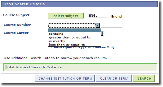 My Fresno State Class Search Criteria Image