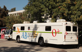 Blood mobile on Fresno State campus